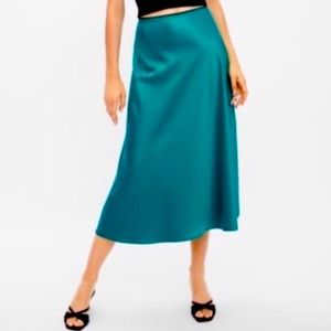 Zara Teal Satin Slip Skirt